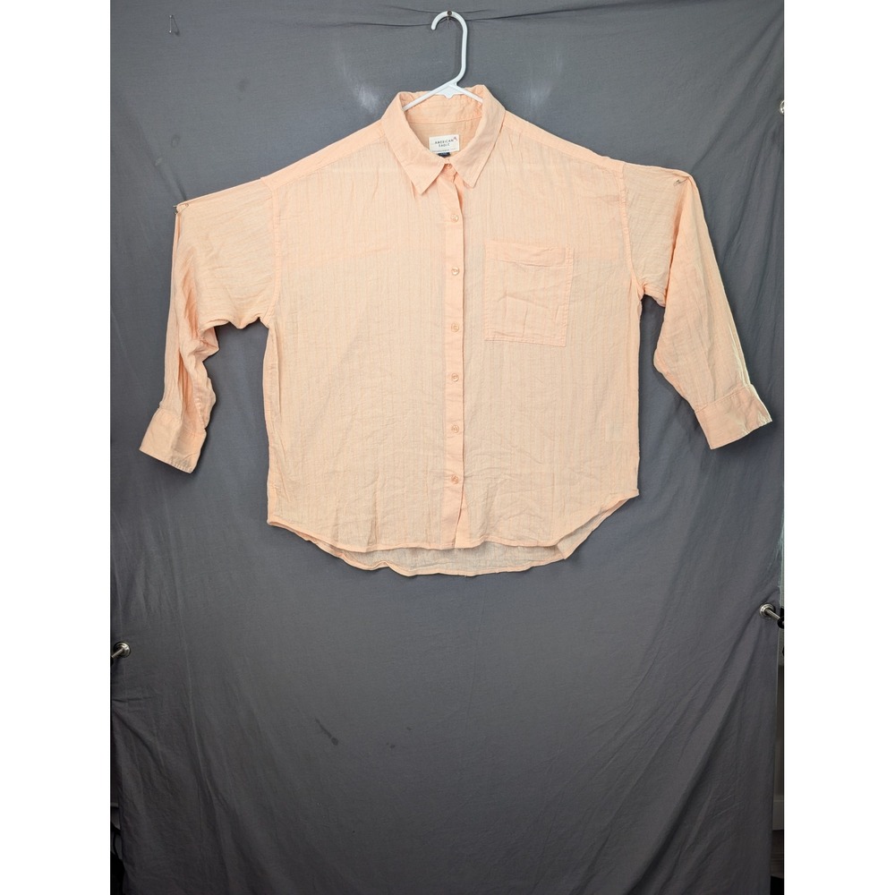 American Eagle Peach Textured Gauze Button Down Shirt Large Relaxed Fit
